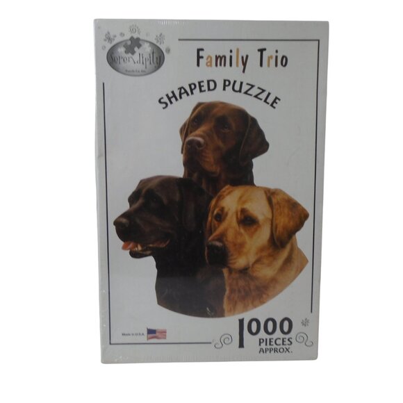 Vintage Serendipity Shaped Puzzle Labrador Retriever Family Trio New Sealed - Picture 1 of 3